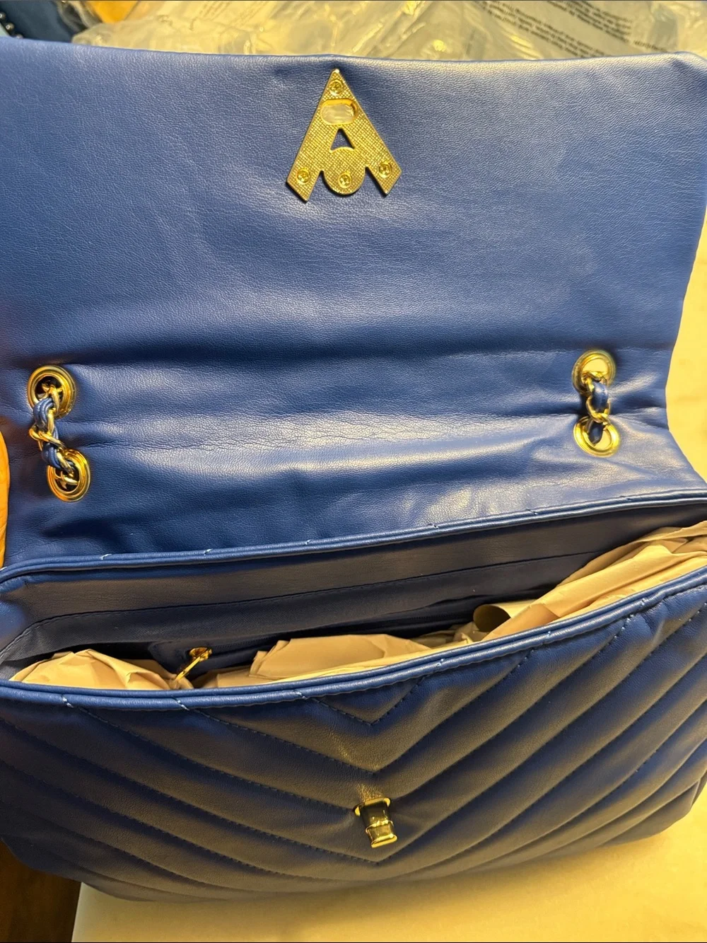 Valentino Orlandi Royal Blue Quilted Chain Shoulder Bag with Gold Hardware